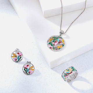 Nipura 925 Sterling Silver Bouquet of Flowers Enamel Bali Earrings