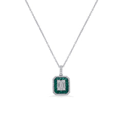 Nipura 925 Silver Green Casper Zircon Pendant| Sterling silver |Baguette| Invisible set jewelry| 925 silver gemstone necklace for women |Fashionable modern jewelry(with chain)