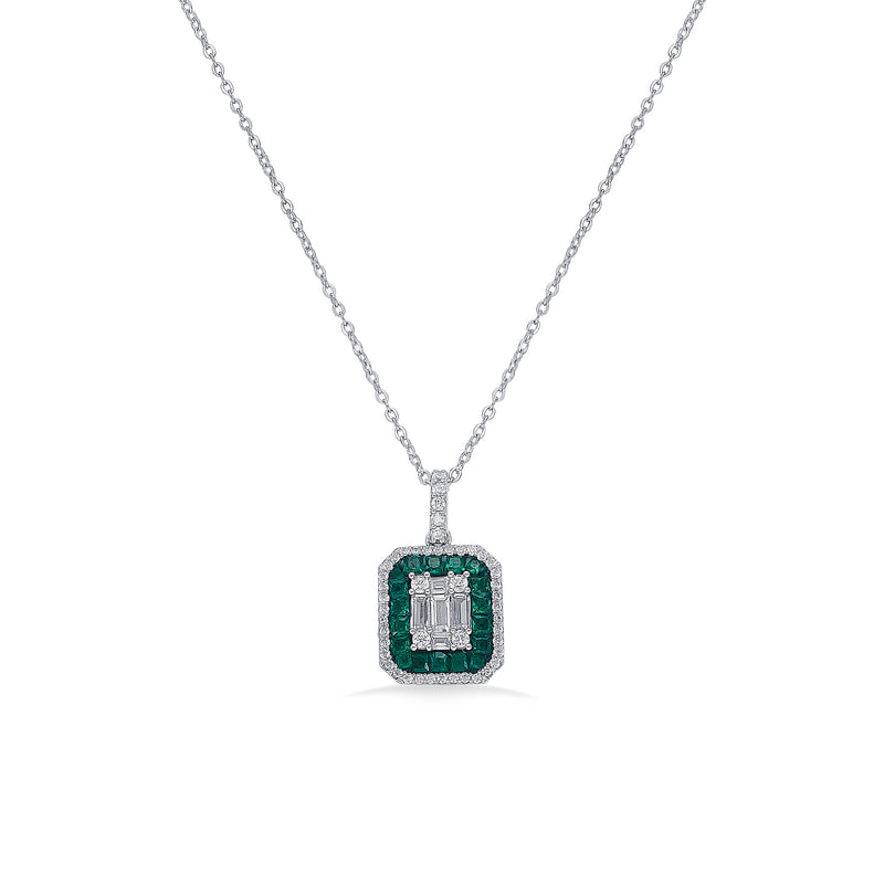 Nipura 925 Silver Green Casper Zircon Pendant| Sterling silver |Baguette| Invisible set jewelry| 925 silver gemstone necklace for women |Fashionable modern jewelry(with chain)