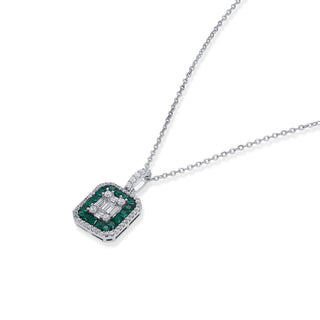 Nipura 925 Silver Green Casper Zircon Pendant| Sterling silver |Baguette| Invisible set jewelry| 925 silver gemstone necklace for women |Fashionable modern jewelry(with chain)