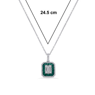 Nipura 925 Silver Green Casper Zircon Pendant| Sterling silver |Baguette| Invisible set jewelry| 925 silver gemstone necklace for women |Fashionable modern jewelry(with chain)