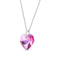 Pink Heart-Shaped Austrian Crystal 925 Sterling Silver Pendant | Lifetime Guarantee