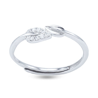 Nipura 925 Sterling Silver Minimalist Zircon Leaf Ring - Adjustable