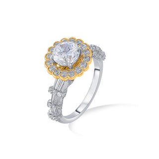 Nipura 925 Sterling Silver Floral Halo Solitaire Ring