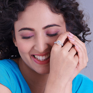 Nipura 925 Sterling Silver Floral Halo Solitaire Ring