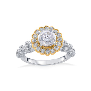 Nipura 925 Sterling Silver Floral Halo Solitaire Ring
