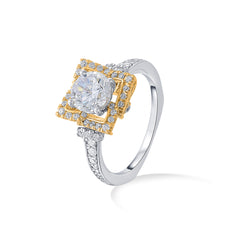 Pleat Golden Crown Solitaire 925 Sterling Silver Ring