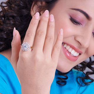 Nipura 925 Sterling Silver Floral Cocktail Solitaire Ring