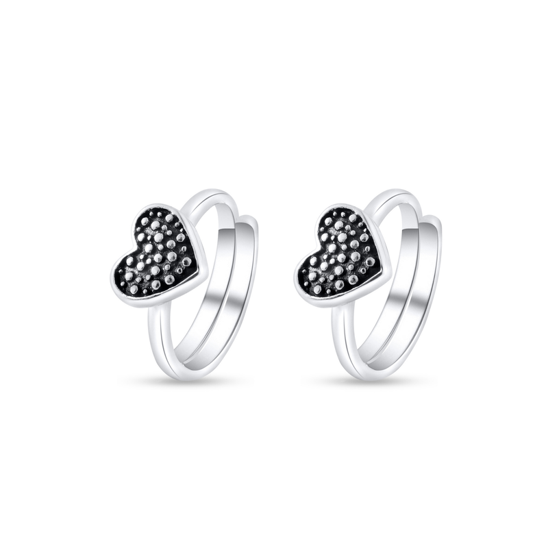 Nipura 925 Sterling Silver Black Heart Toe Rings | Adjustable & Skin-Friendly