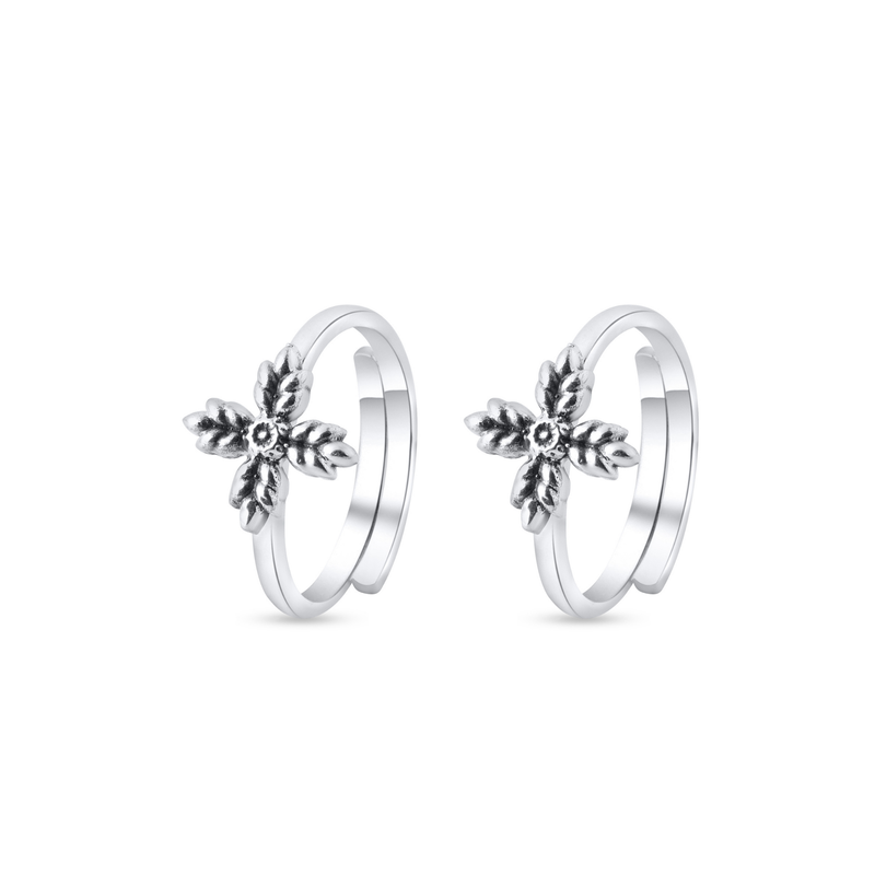 Nipura 925 Sterling Silver Floral Charm Toe Rings
