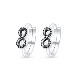 Nipura 925 Sterling Silver Black Beaded Infinity Toe Rings