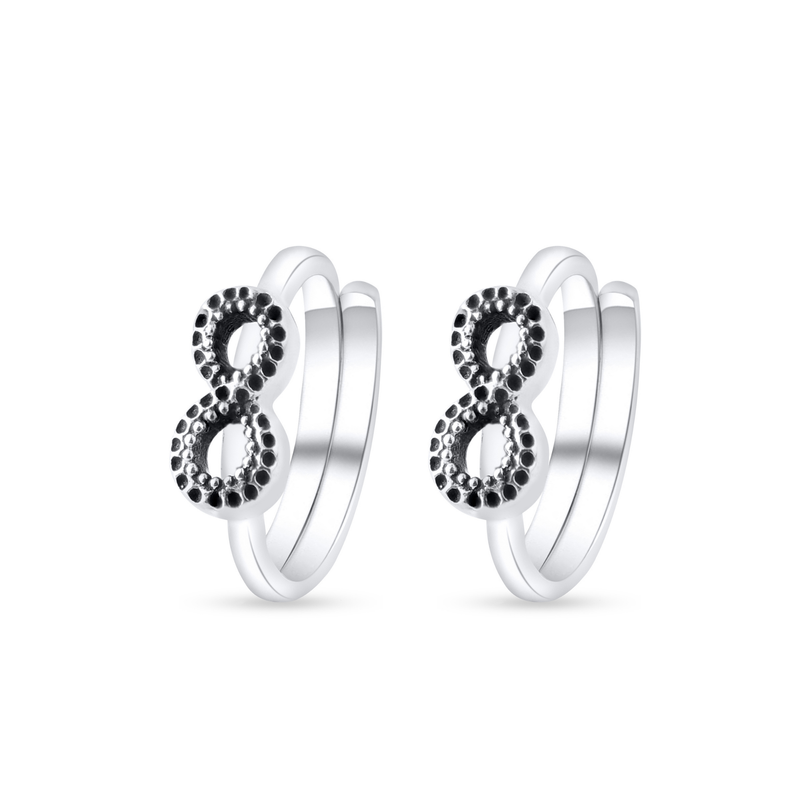 Nipura 925 Sterling Silver Black Beaded Infinity Toe Rings