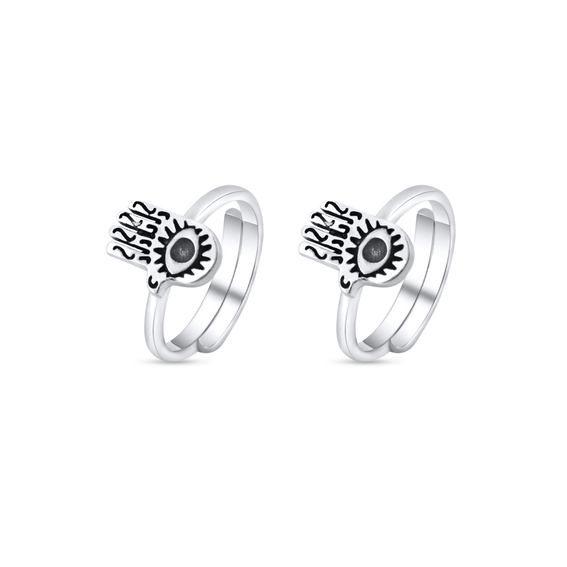 Nipura 925 Sterling Silver Hamsa Hand Evil Eye Toe Rings