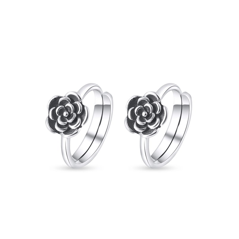 Nipura 925 Sterling Silver Rosette Charm Adjustable Toe Rings