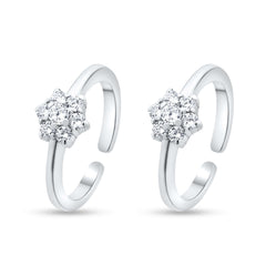 Peora Cubic Zirconia Studded 925 Sterling Silver Adjustable Toe Rings