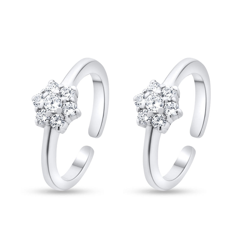 Nipura 925 Sterling Silver Peora Cubic Zirconia Studded Adjustable Toe Rings.