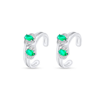 Nipura 925 Sterling Silver Designer Green Stone and Zircons embedded Adjustable Toe Ring