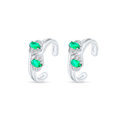 Designer Green Stone and Zircons embedded 925 Sterling Silver Adjustable Toe Ring