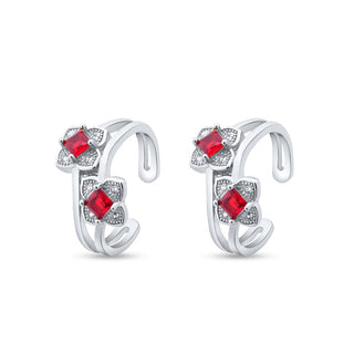 Nipura 925 Sterling Silver Blossom Red Flower Adjustable Toe Rings
