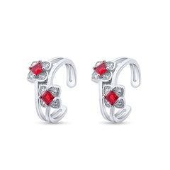 Blossom Red Flower 925 Sterling Silver Adjustable Toe Rings