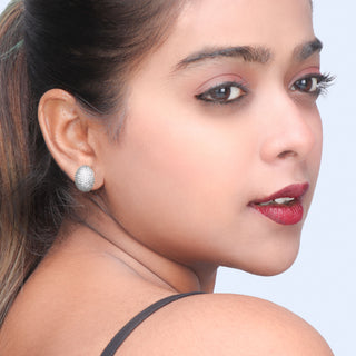 Brass Silver Glory Crystals Stud Earrings