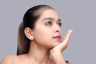 Zirconia Halo Heart Brass Stud Earrings