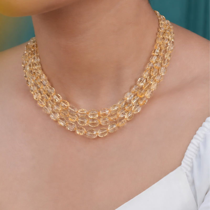 Natural Golden Citrine Oval Faceted Gemstone Beads necklace