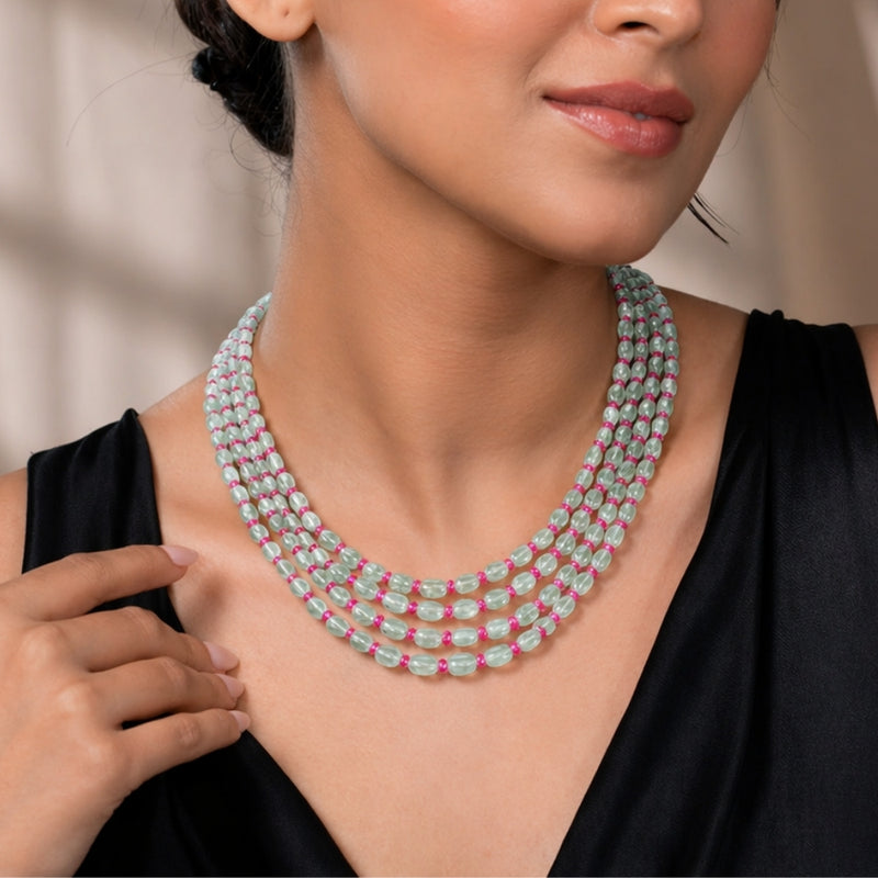 Natural Aventurine Oval Gemstone Beads necklace  with Chatam Rubies