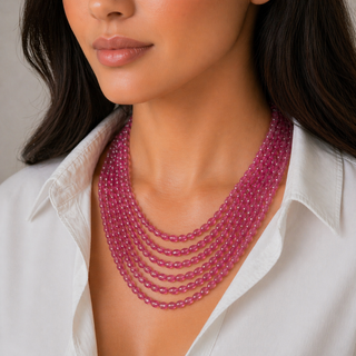 Natural Ruby Oval Faceted Gemstone Beads necklace