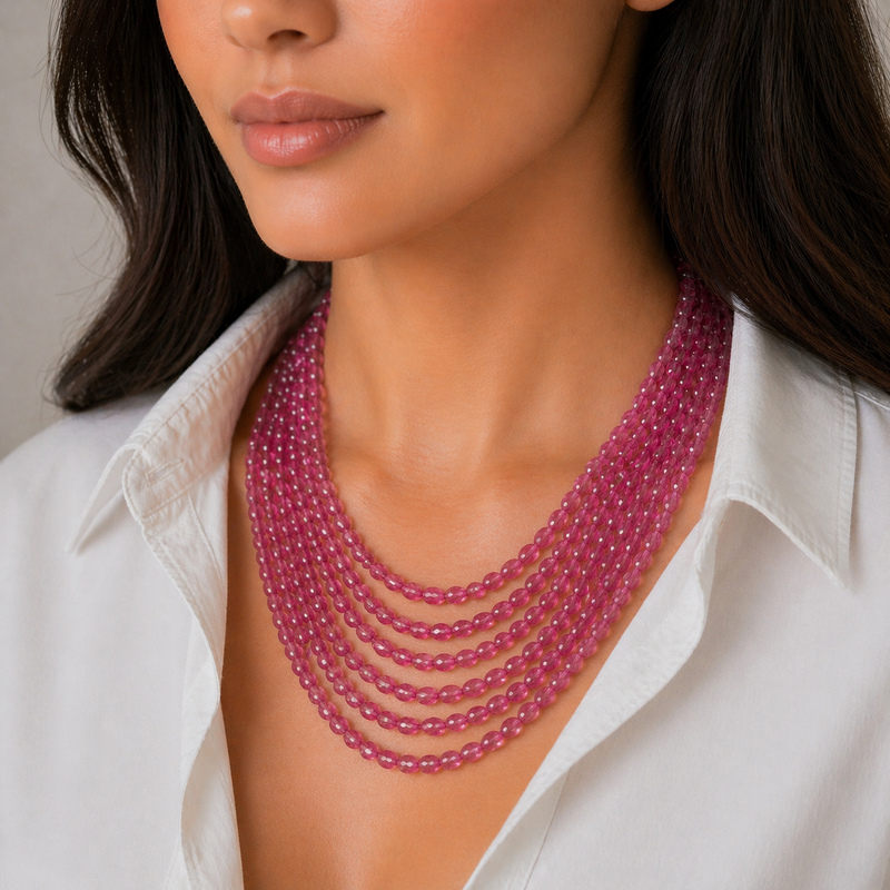 Natural Ruby Oval Faceted Gemstone Beads necklace