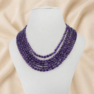 Natural Amethyst Oval Gemstone Beads necklace - Purple