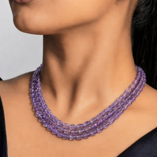 Natural Amethyst Oval Gemstone Beads necklace - Violet