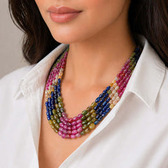 Natural Multi Saphire Oval Faceted Gemstone Beads necklace