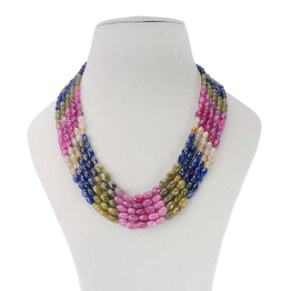 Natural Multi Saphire Oval Faceted Gemstone Beads necklace