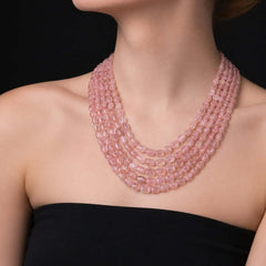 Natural Pink Strawberry Quartz Oval Gemstone Beads necklace