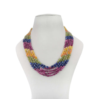 Natural Multi Sapphire smooth Oval Gemstone Beads necklace