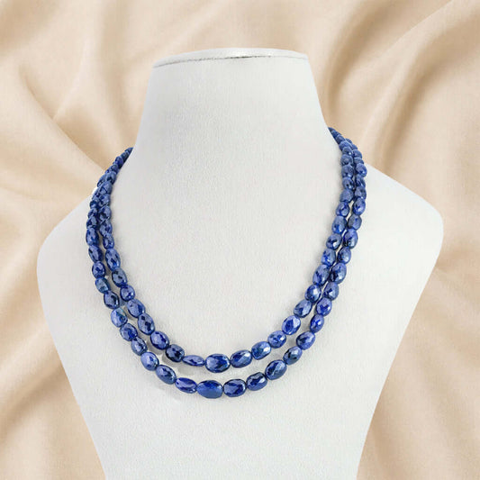 Natural Blue Sapphire Oval Faceted Gemstone Beads necklace