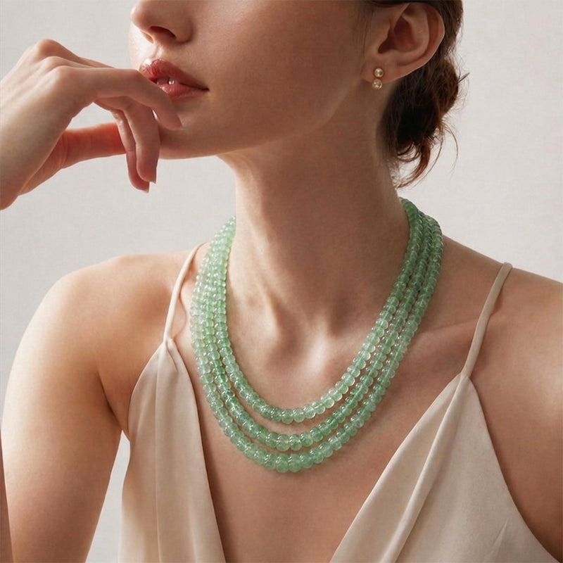 Natural Aventurine Quartz Green Pumpkin Beads Necklace - Light Green