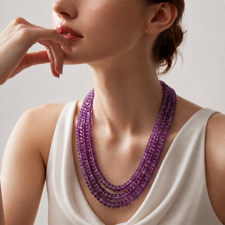 Natural Amethyst Pumpkin Beads Necklace- Violet