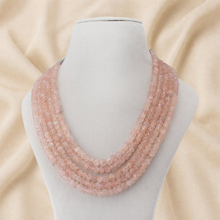 Natural Rose Quartz Pumpkin Gemstone Beads Necklace- Pastel Pink