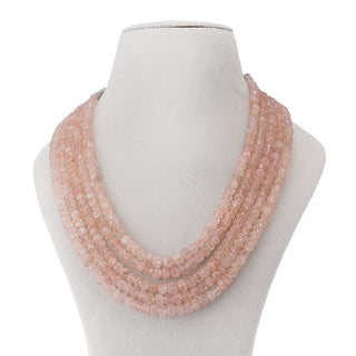 Natural Rose Quartz Pumpkin Gemstone Beads Necklace- Pastel Pink
