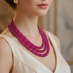 Natural Jade Gemstone Pumpkin Beads Necklace- Pink