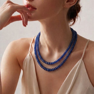 Natural Jade Pumpkin Beads Necklace- Blue