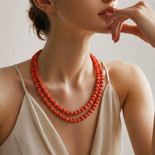 Ceramic Coral Pumkin Beads Necklace