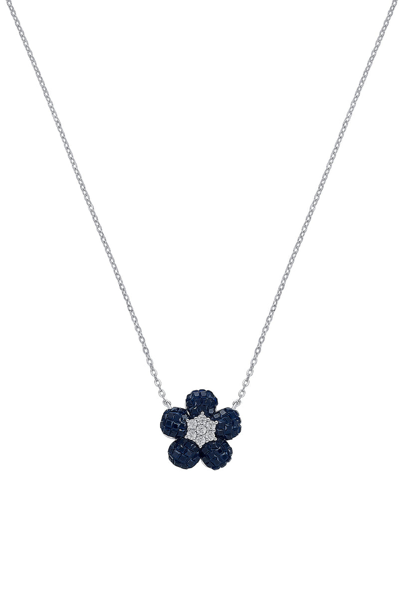 Nipura 925 Silver Blue Freesia Zircon Necklace| Sterling silver | Invisible set jewelry| 925 silver gemstone necklace for women |Fashionable modern jewelry(with chain)