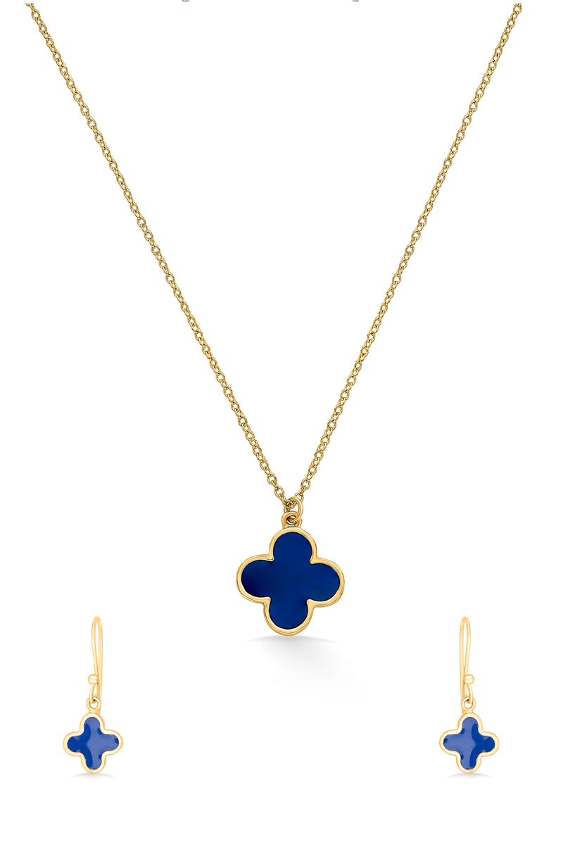 Nipura 925 Sterling Silver Blue Clover Drop - Golden Necklace and Earrings Set