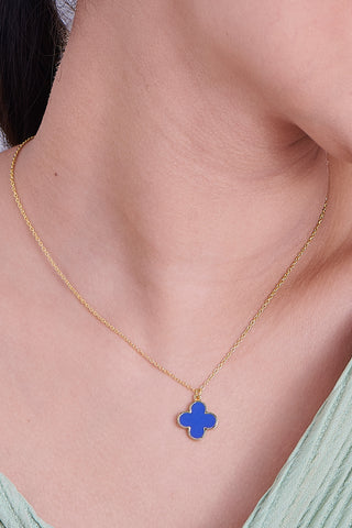 Nipura 925 Sterling Silver Blue Clover Necklace- Golden(with chain)