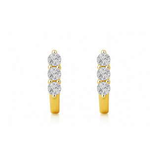 Nipura Dazzling Three-Stone 925 Sterling Silver & CZ Huggie Hoop Earrings With 18kt Gold Plated