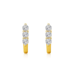 Nipura Dazzling Three-Stone 925 Sterling Silver & CZ Huggie Hoop Earrings With 18kt Gold Plated