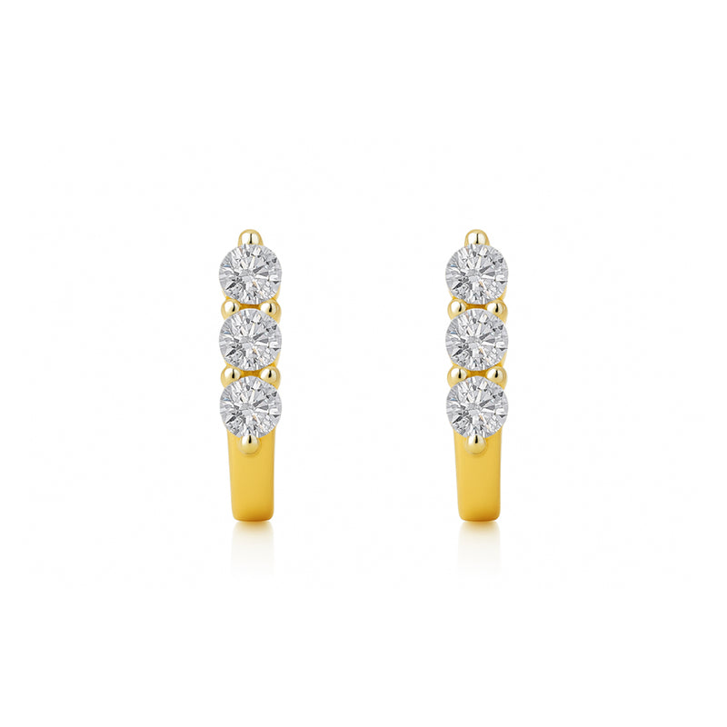 Nipura Dazzling Three-Stone 925 Sterling Silver & CZ Huggie Hoop Earrings With 18kt Gold Plated